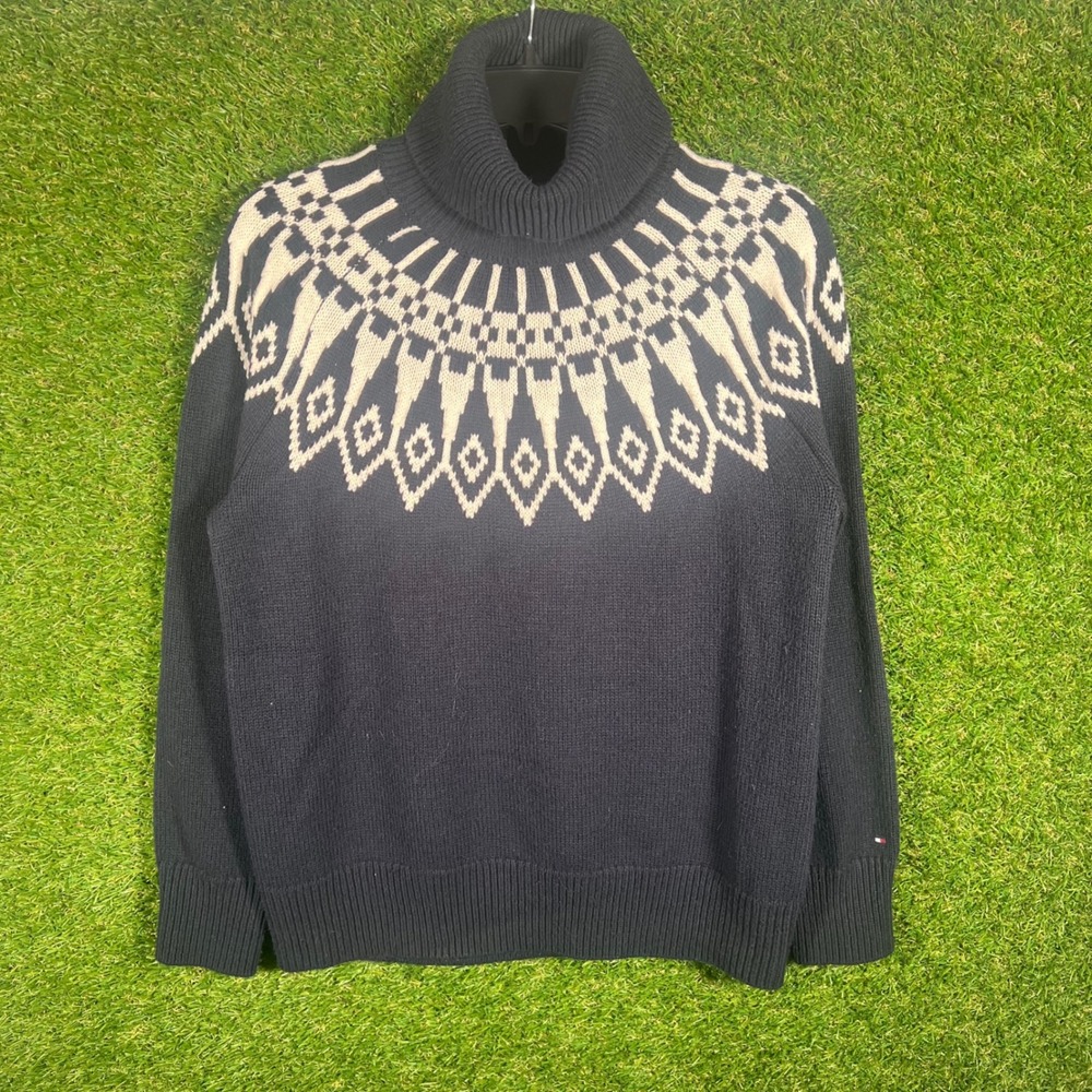 Tommy Hilfiger Navy Fair Isle Knit‎ Turtleneck Sweater Size L